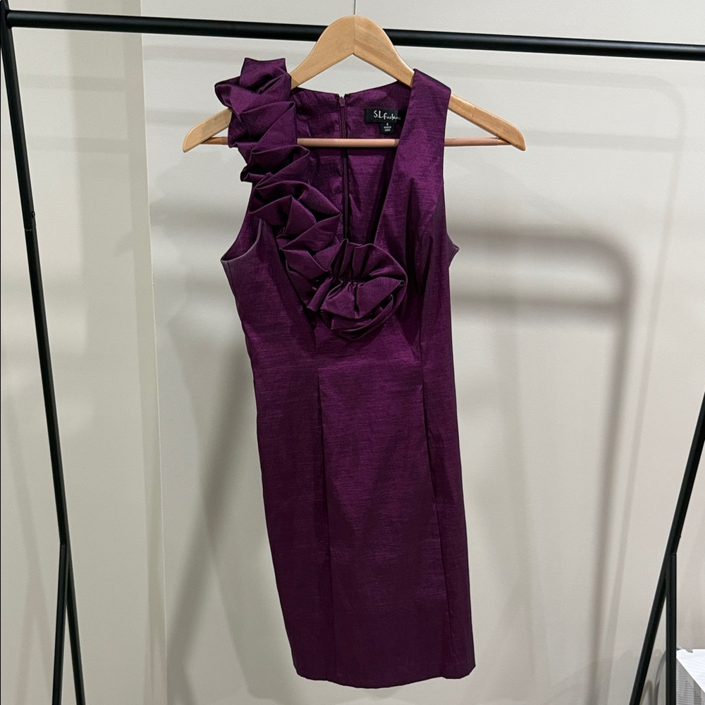 S.L. Fashions Purple Ruffle Mini Dress